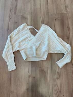 Cream Cable Knit Cropped Sweater